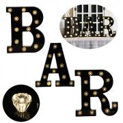 Pooqla BAR - Illuminated Marquee Bar Sign - Lighted LED Marquee Word Sign - Pre-Lit Pub Bar Sign Light Battery Operated (23.03-in x 8.66-in) (Black BAR - Warm White Diamond Glow)