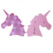 Pooqla Unicorn Head marquee sign magical glow night light with diamond light bulb, mood table lighting, holiday party supply â€“ Pink Unicorn Head Cold White Glow