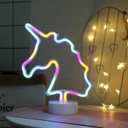 Unicorn Head Colorful Neon Sign, LED Neon Light Sign with Holder Base for Party Supplies Girls Room Decoration Accessory for Summer Party Table Decoration Children Kids Gifts (UH colorful with holder) 