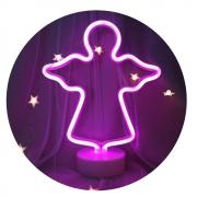 Angel Neon Signs, LED Neon Light Sign with Holder Base for Home Party Birthday Bedroom Bedside Table Decoration Children Kids Gifts (Angel Pink with Holder) 