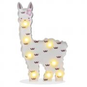 New LED Painted Alpaca Night Light, Llama Marquee Signs, Light Up Vicuna, Battery Operated Warm Light Home Decor for Pregnant Woman, Kids, Baby Shower, Nursery, Living Room (White with Flower)