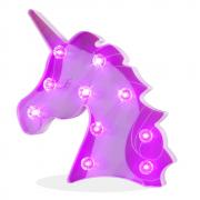 Clearence Painted Unicorn Head Marquee Sign Night Light Magical Decorative Lighting with Diamond Light Bulb, Holiday Birthday Party Supply - Closed Eye Unicorn Head Purple Glow